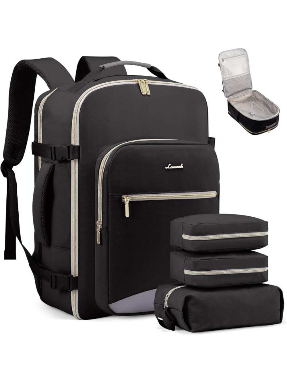 40L Flight Approved Travel Backpack with 3 Packing Cubes, Waterproof Carry-On